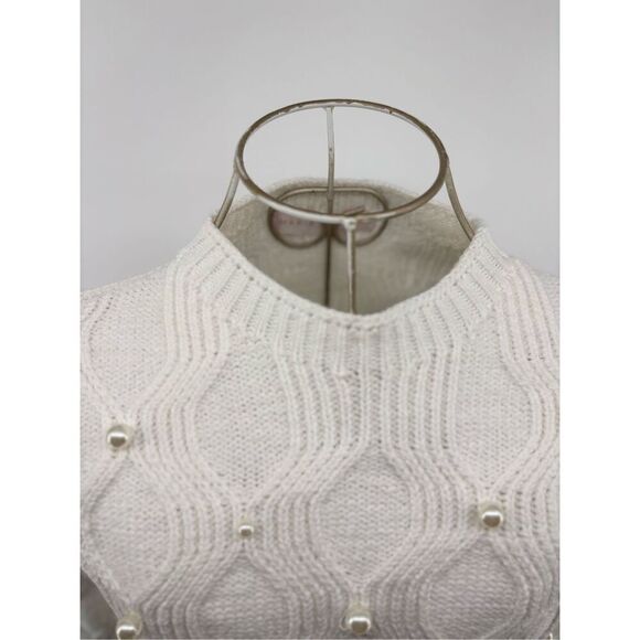 Maria Pavan Women’s White Faux Pearl Embellished Sweater Long Sleeve Size Small - Picture 12 of 14